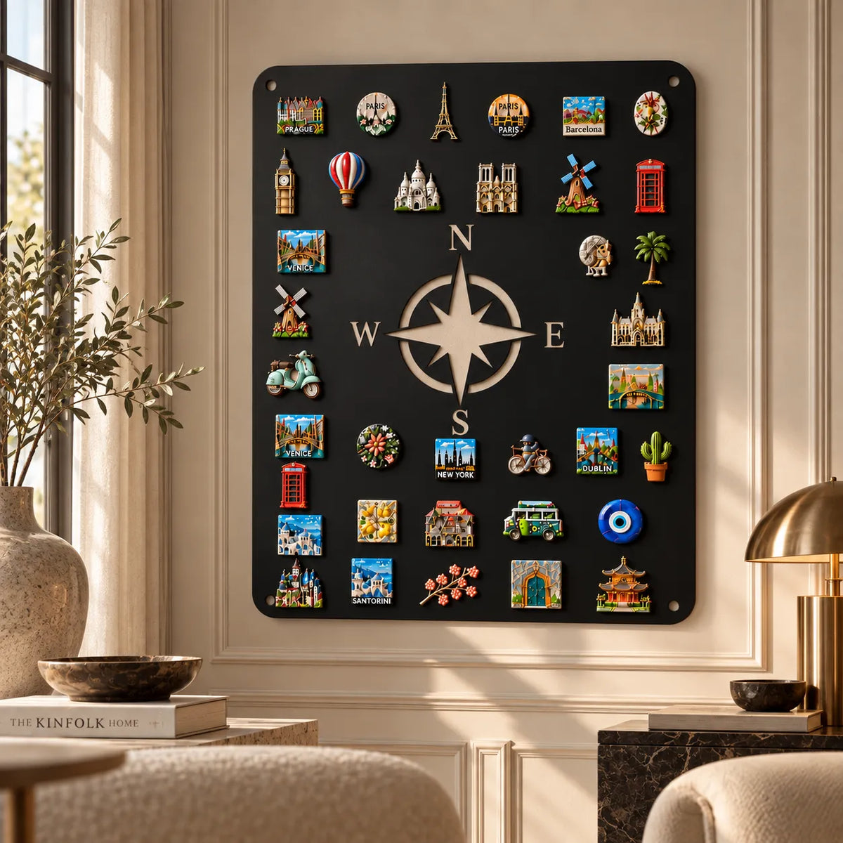 Compass rose metal travel magnet board — view 2 of 8