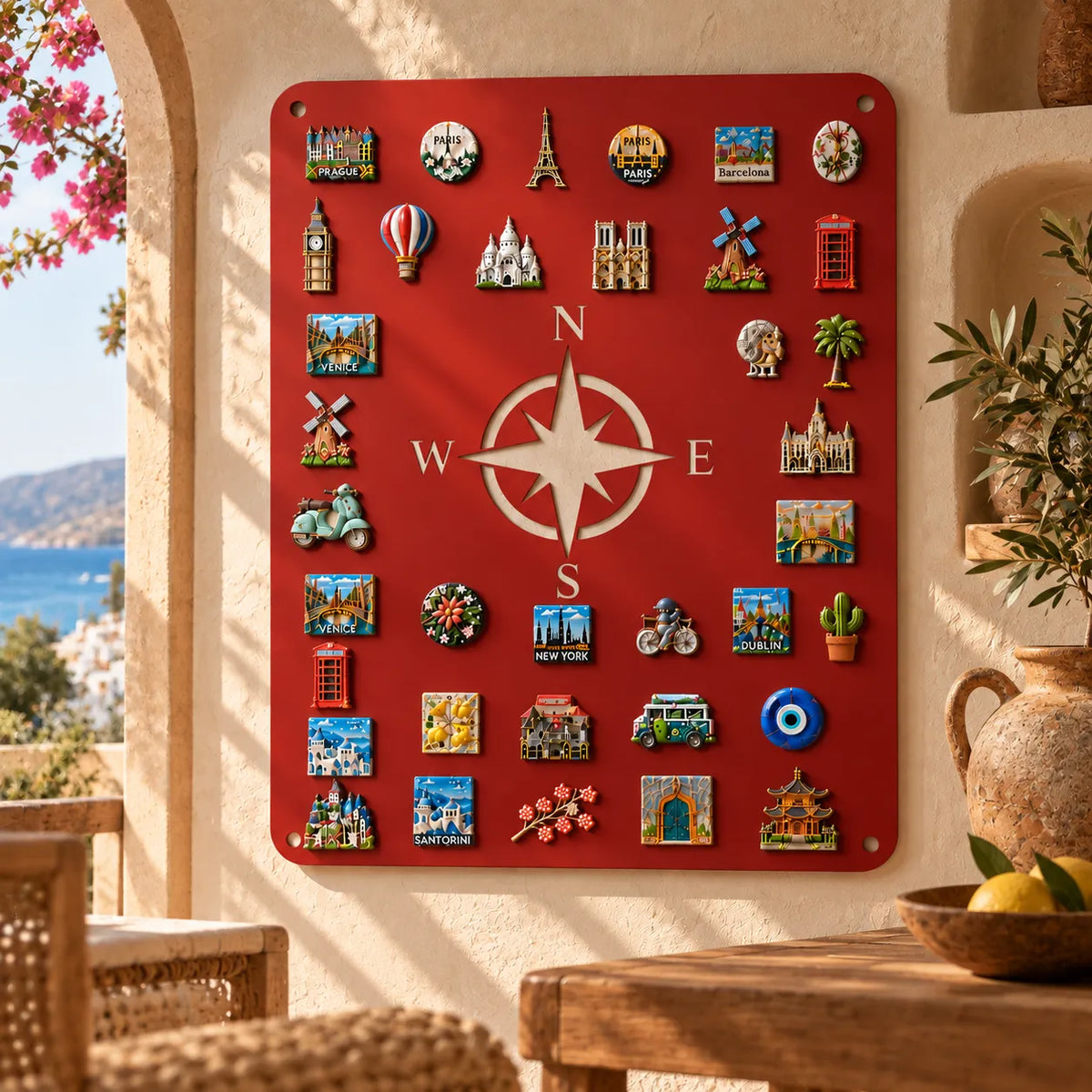 Compass rose metal travel magnet board — view 3 of 8