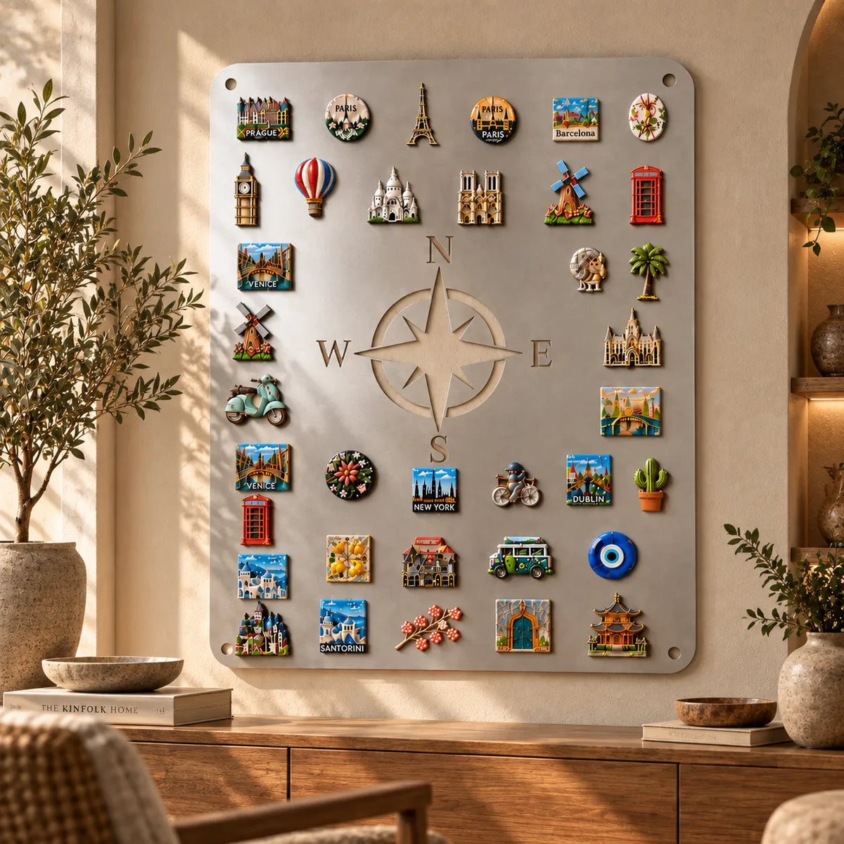 Compass rose metal travel magnet board — view 5 of 8