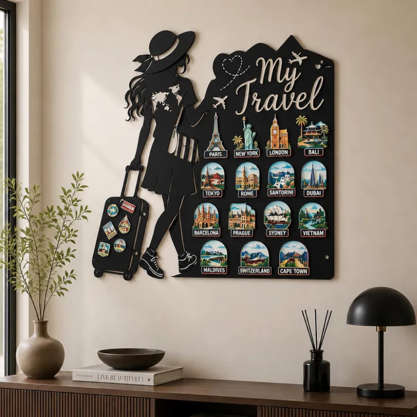 Travel girl metal magnet board – Black