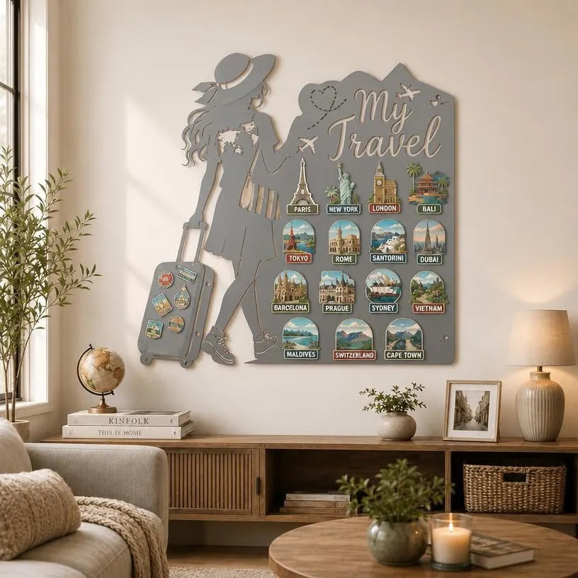 Travel girl metal magnet board – Silver