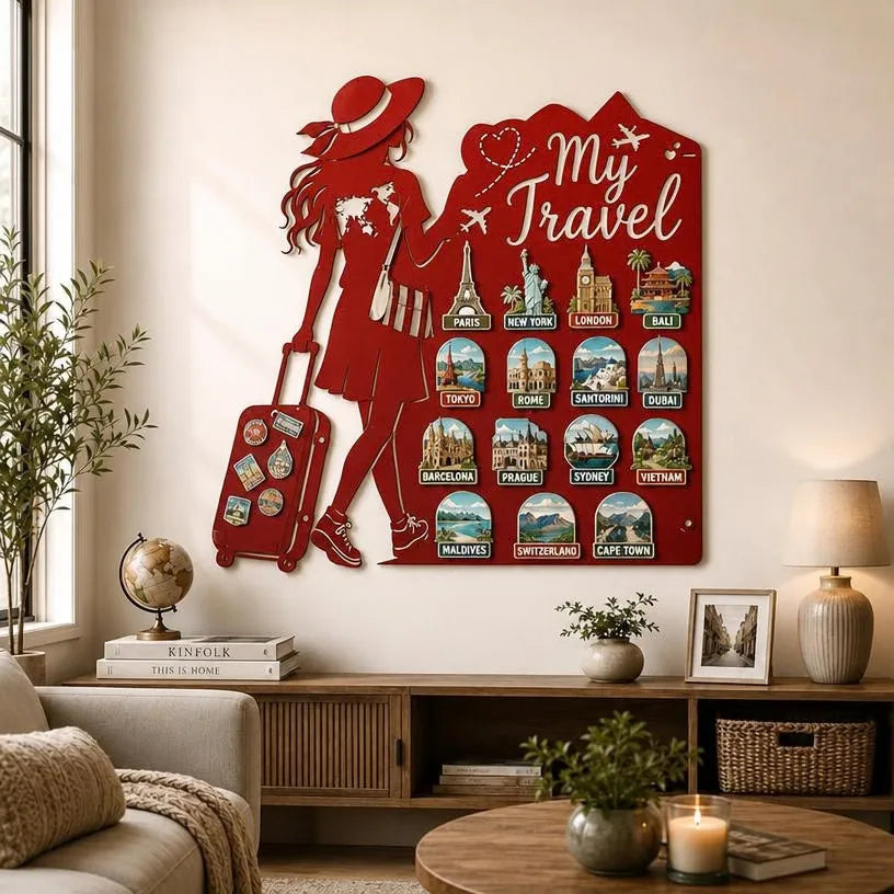 Travel girl metal magnet board – Red