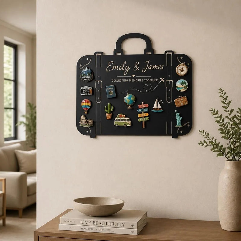 Custom suitcase-shaped metal magnet board for travel souvenirs