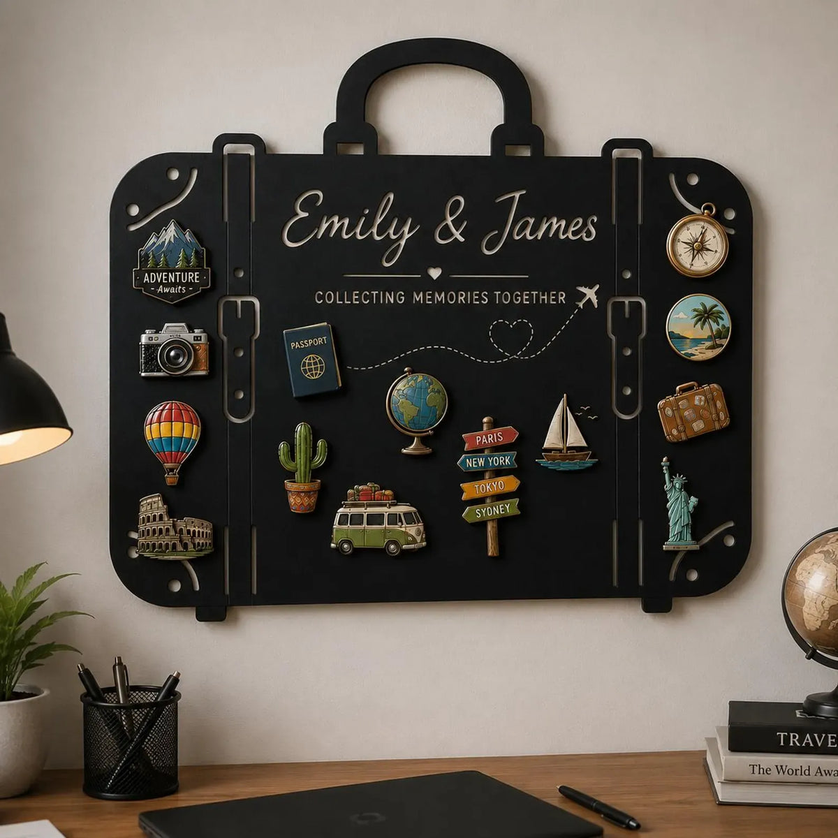 Custom suitcase-shaped metal magnet board for travel souvenirs — view 2 of 8