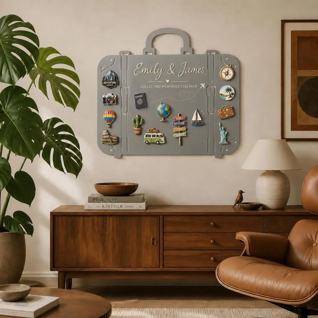 Custom suitcase-shaped metal magnet board for travel souvenirs — view 4 of 8