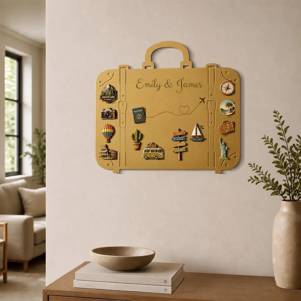 Custom suitcase-shaped metal magnet board for travel souvenirs — view 6 of 8