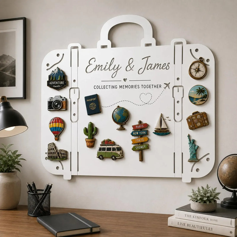 Custom suitcase-shaped metal magnet board for travel souvenirs — view 7 of 8