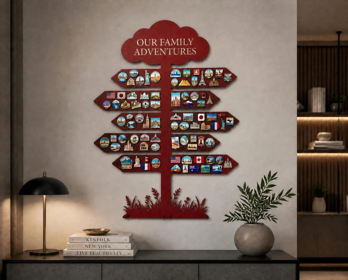 Custom Travel Tree Magnet Board Red finish