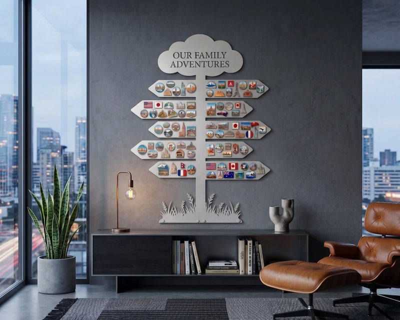 Custom Travel Tree Magnet Board Silver finish