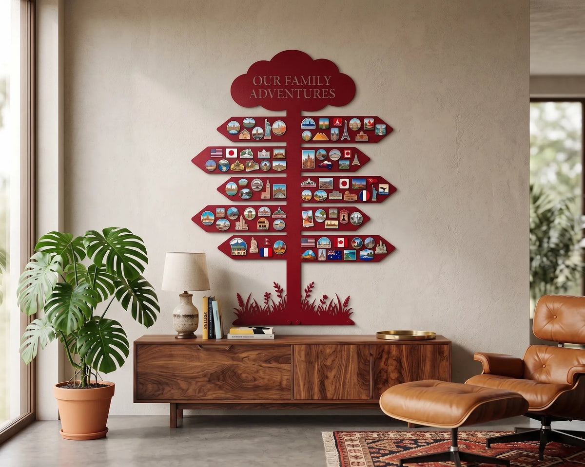 Custom Travel Tree Magnet Board Red finish view 2