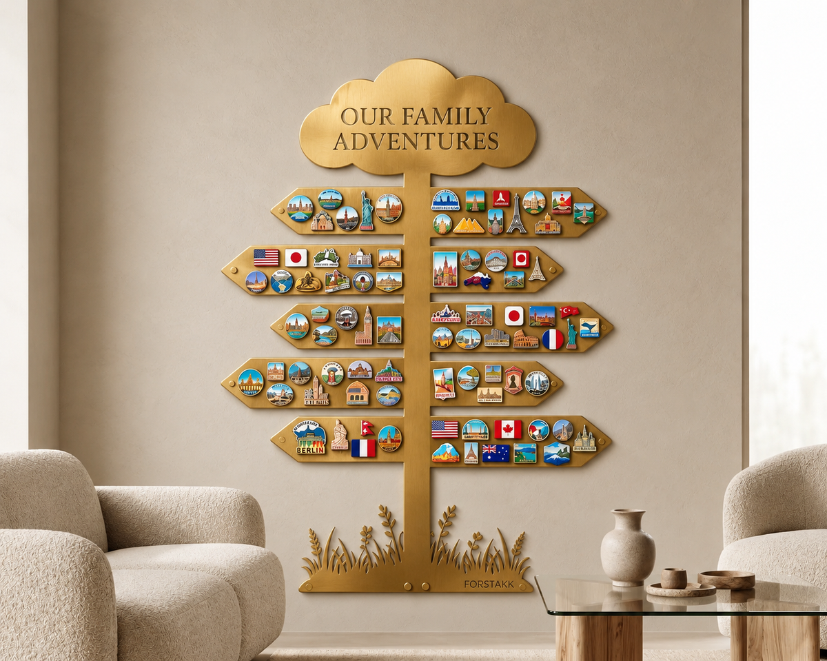 Custom Travel Tree Magnet Board – Gold