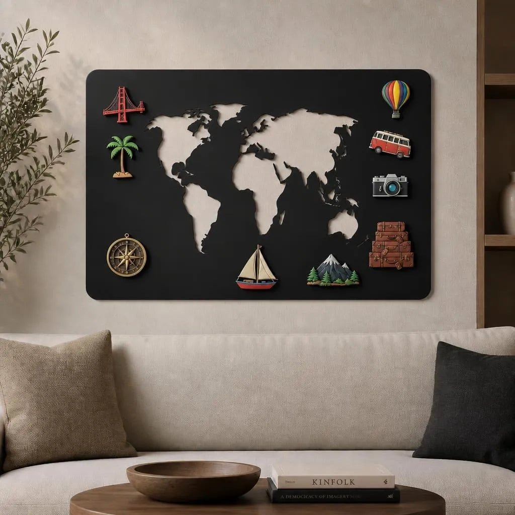 Magnetic metal world map large wall art for souvenir magnets — view 2 of 8