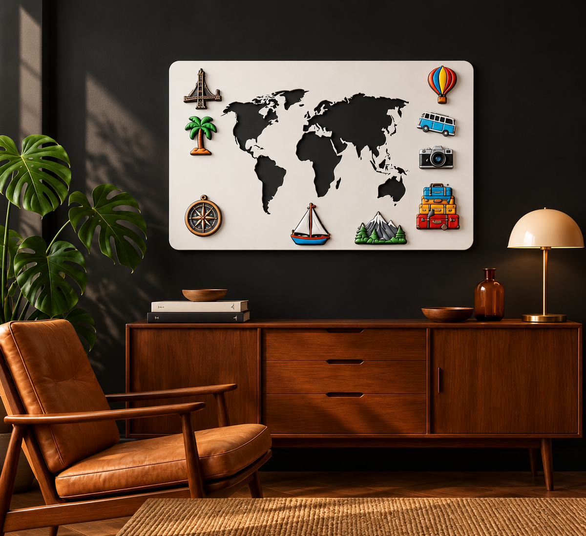 Magnetic Metal World Map Large Wall Art – White