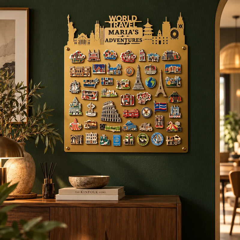 Personalized Skyline Travel Magnet Board – Gold