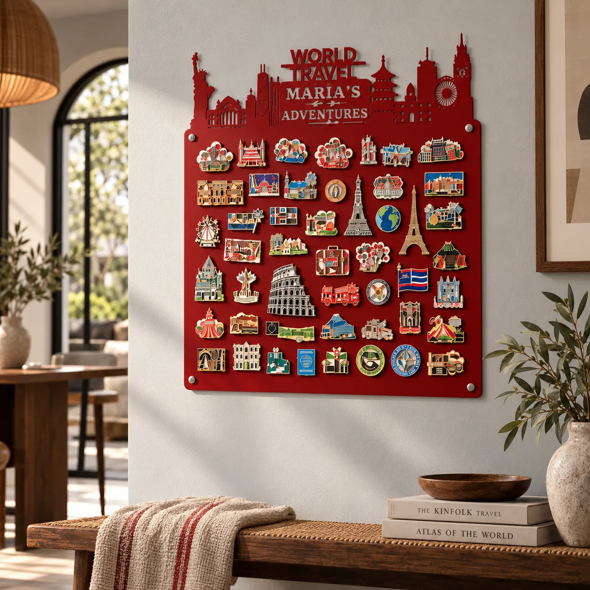 Personalized Skyline Travel Magnet Board – Red