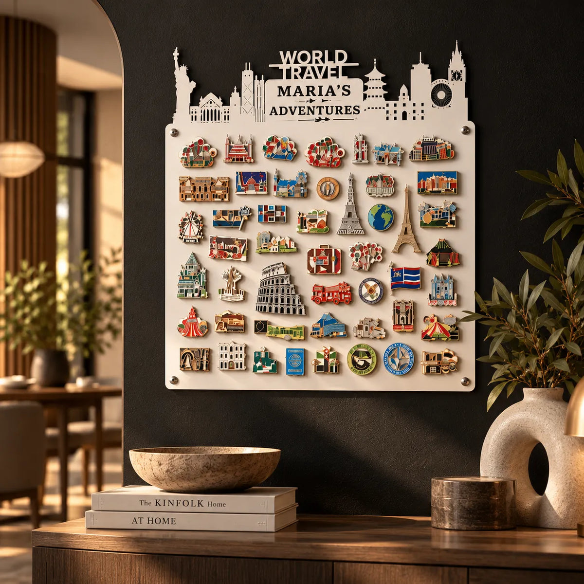 Personalized Skyline Travel Magnet Board – White