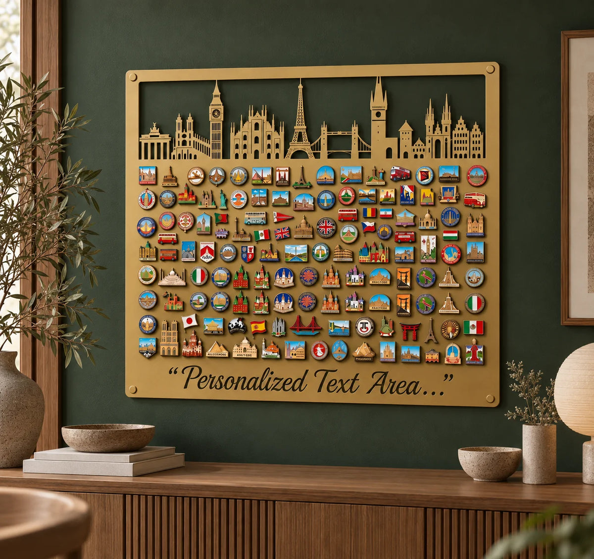 Personalized European Skyline Magnet Board – Gold