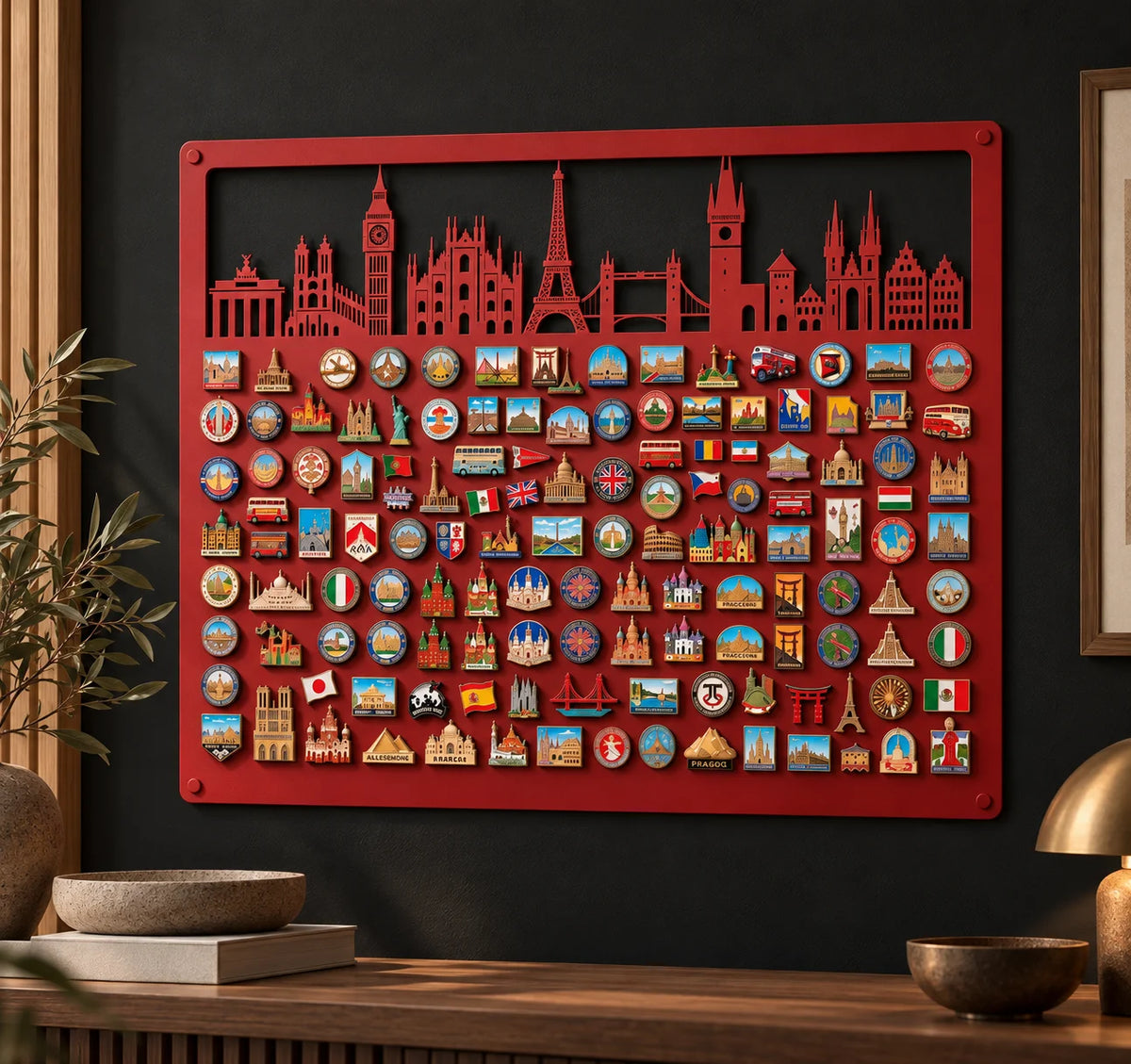 Personalized European Skyline Magnet Board – Red