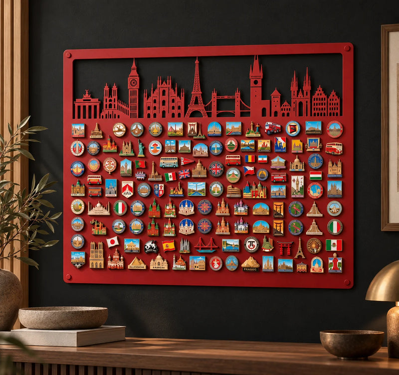 Personalized European Skyline Magnet Board – Red