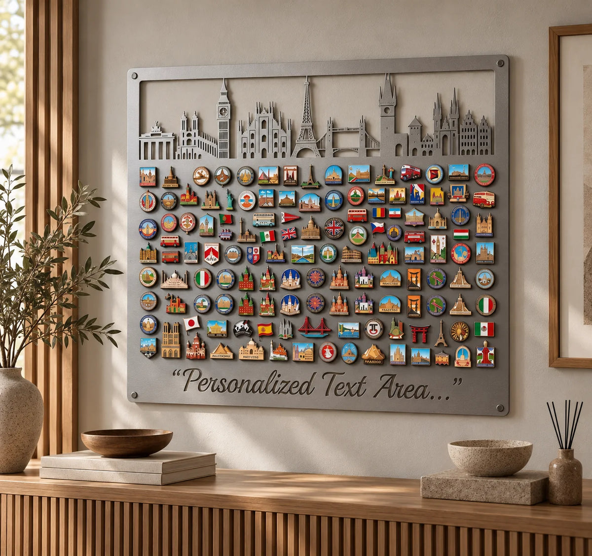 Personalized European Skyline Magnet Board – Silver