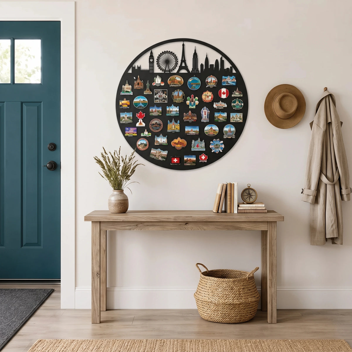 Round city skyline metal magnet board