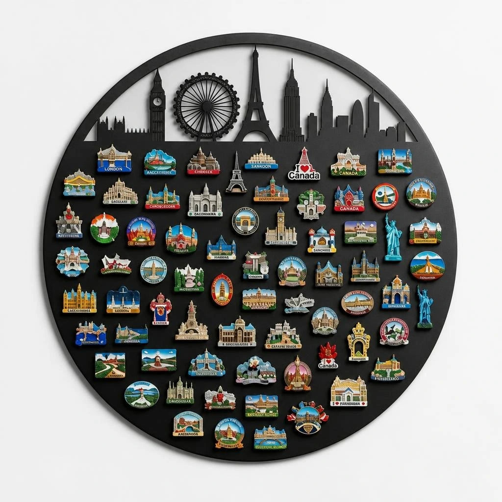 Round city skyline metal magnet board — view 2 of 6
