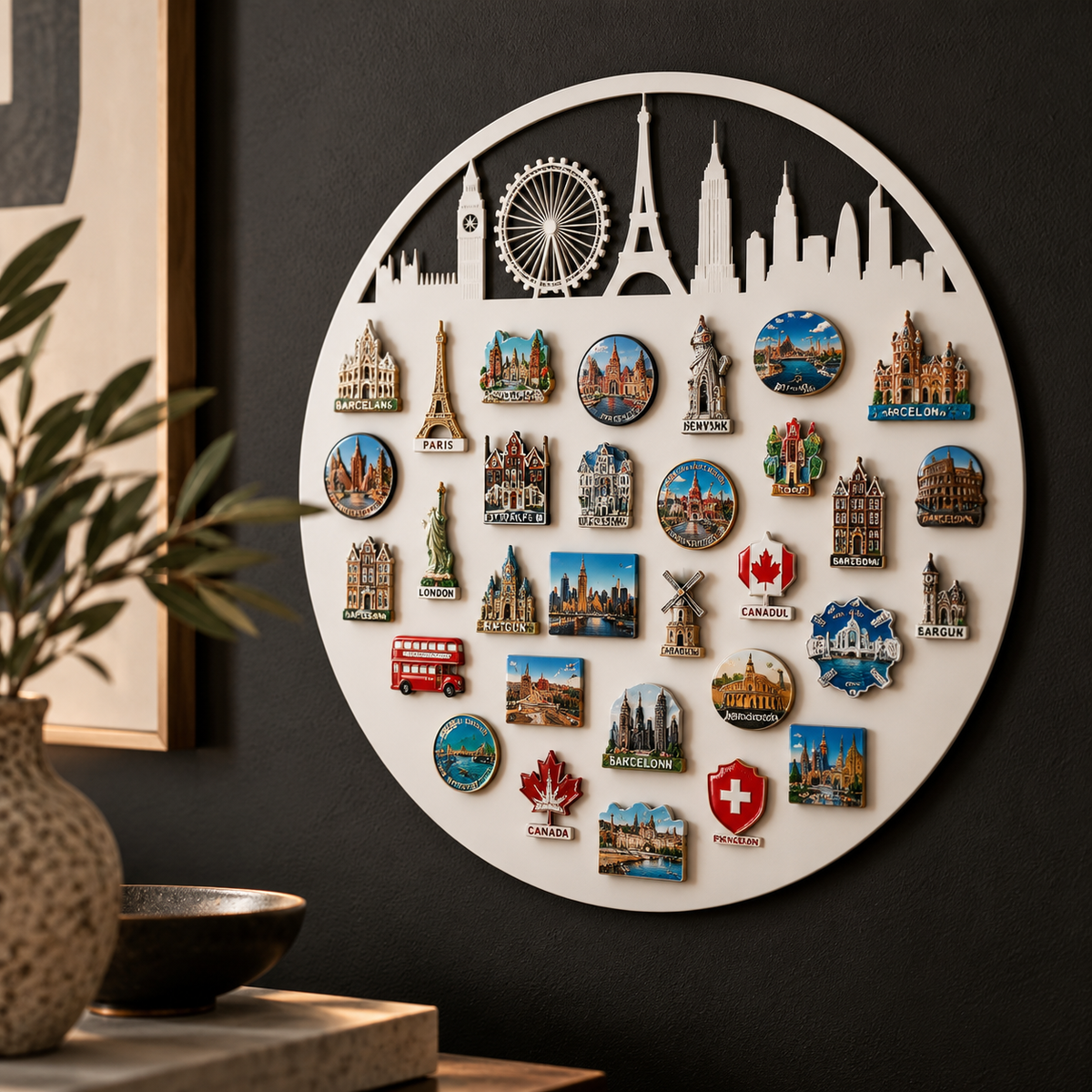 Round City Skyline Magnet Board – White