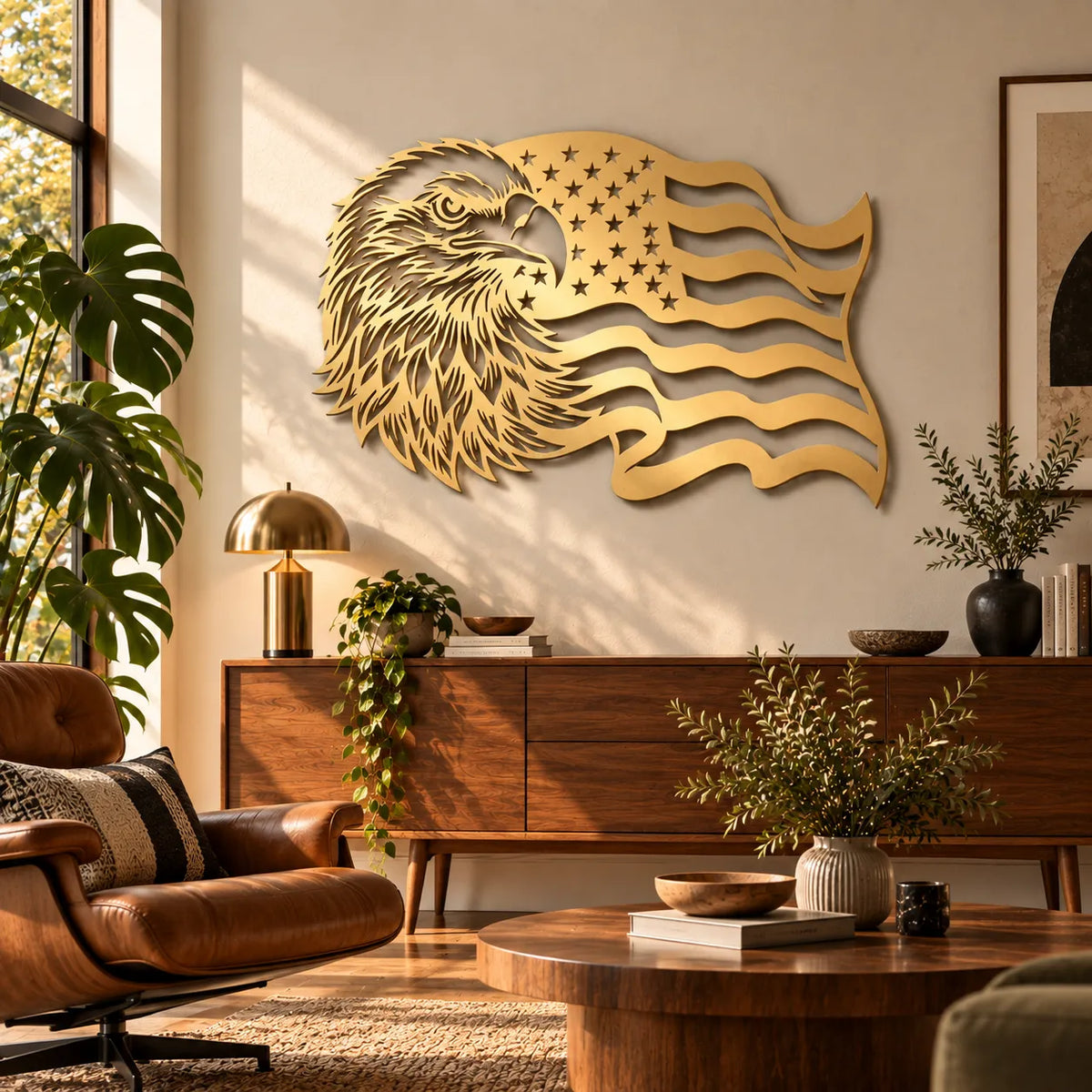 Bald eagle American flag metal wall art – Gold