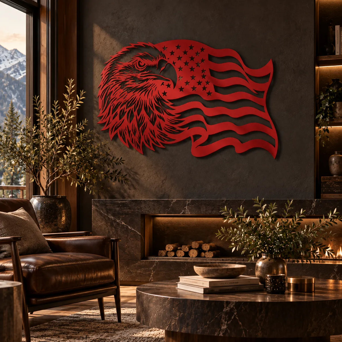 Bald eagle American flag metal wall art – Red