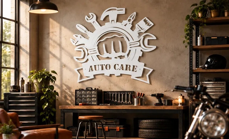 Personalized Auto Repair Metal Sign – White