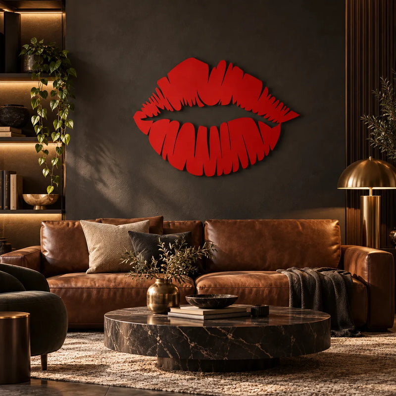 Kiss lips metal wall art – Red