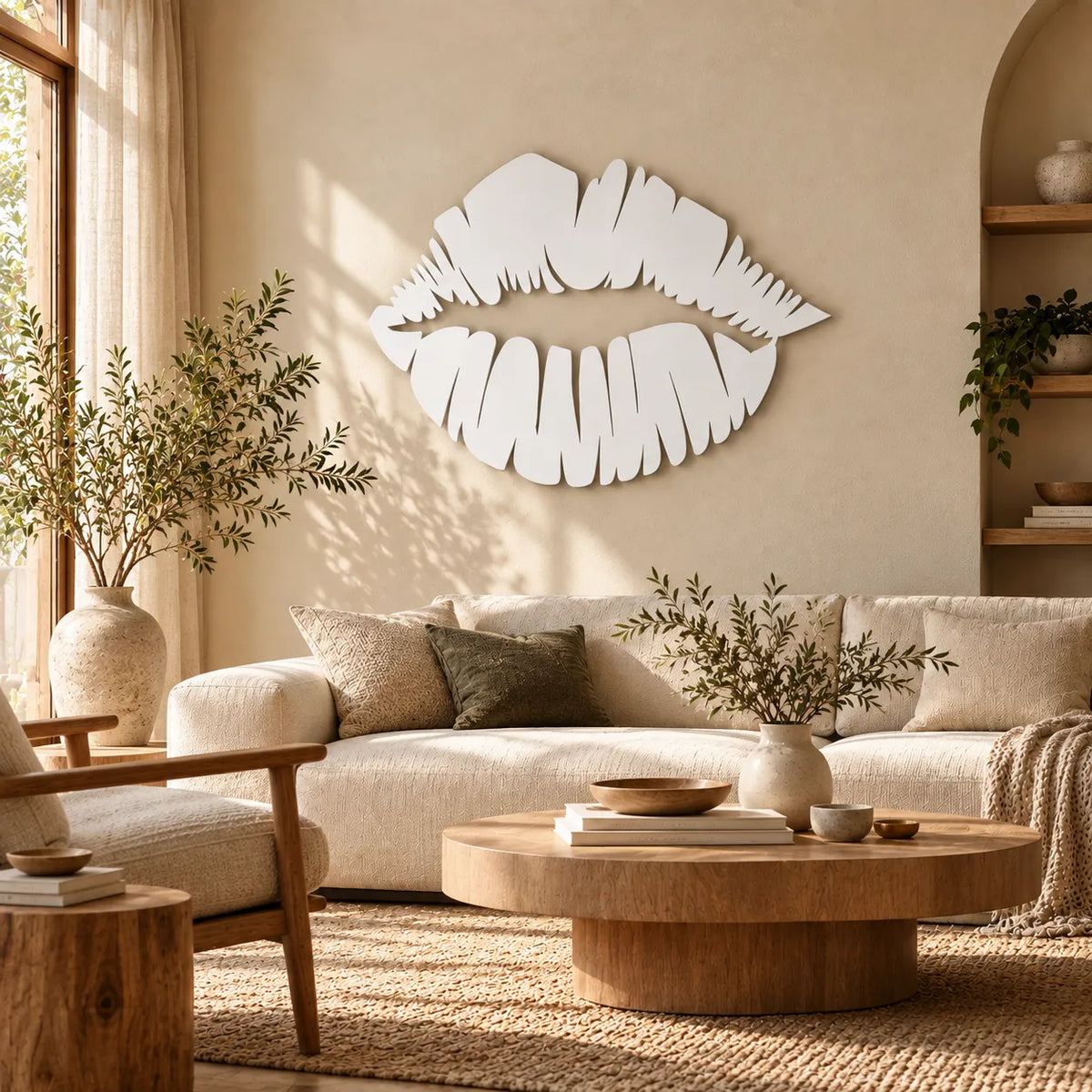 Kiss lips metal wall art – White