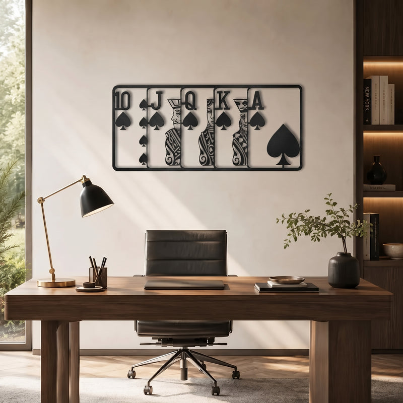 Royal flush spade metal wall art