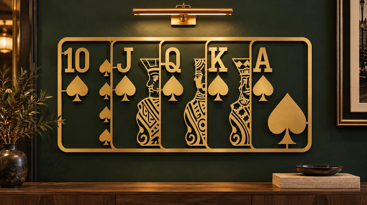 Royal Flush Spade Metal Wall Art – Gold
