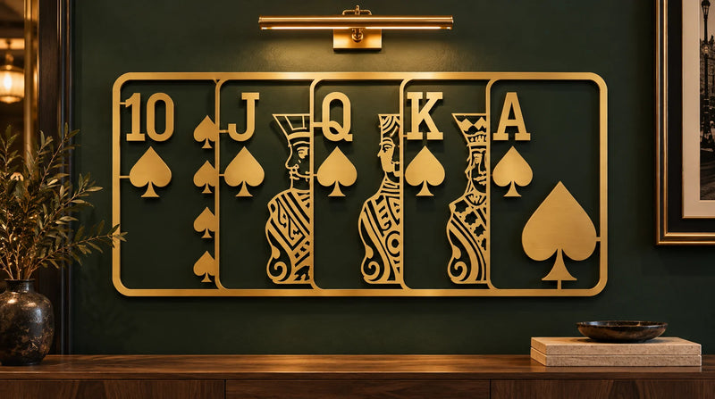 Royal Flush Spade Metal Wall Art – Gold