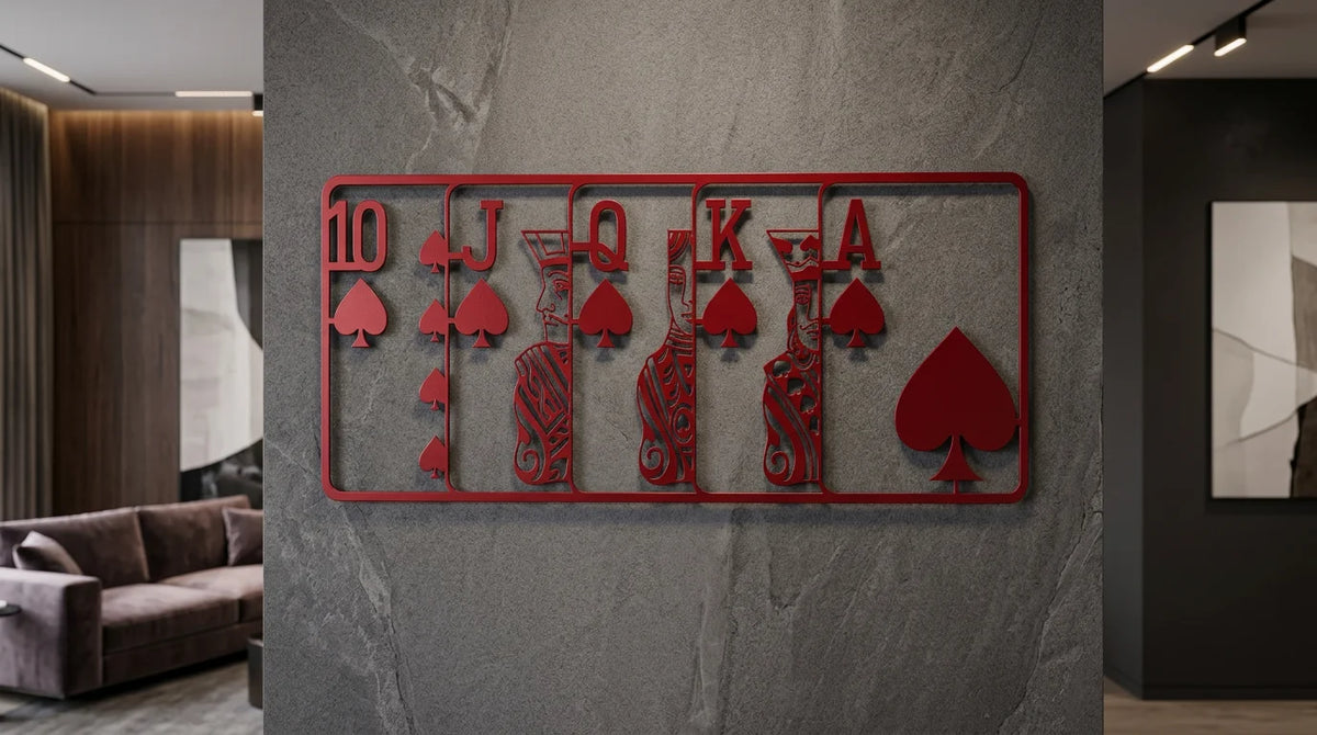 Royal Flush Spade Metal Wall Art – Red