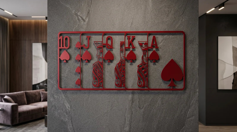 Royal Flush Spade Metal Wall Art – Red