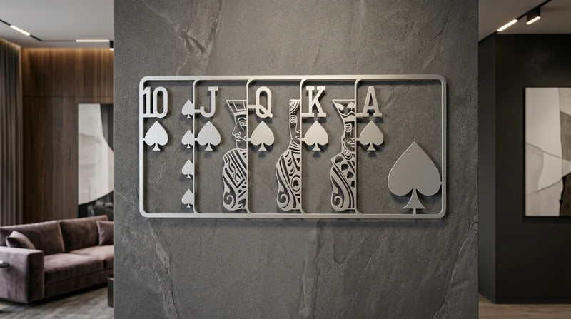 Royal Flush Spade Metal Wall Art – Silver