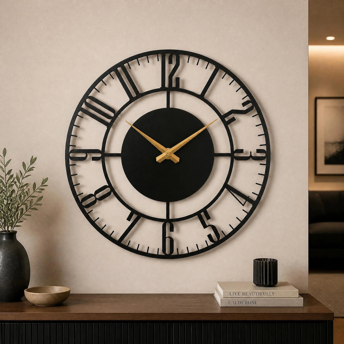 Modern LED metal wall clock with Latin numerals