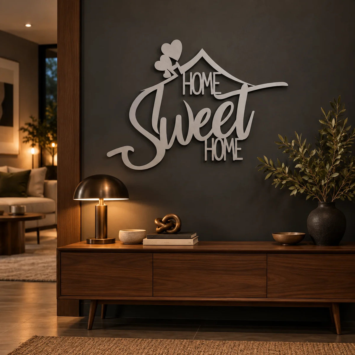 Metal Home Sweet Home Sign – Silver