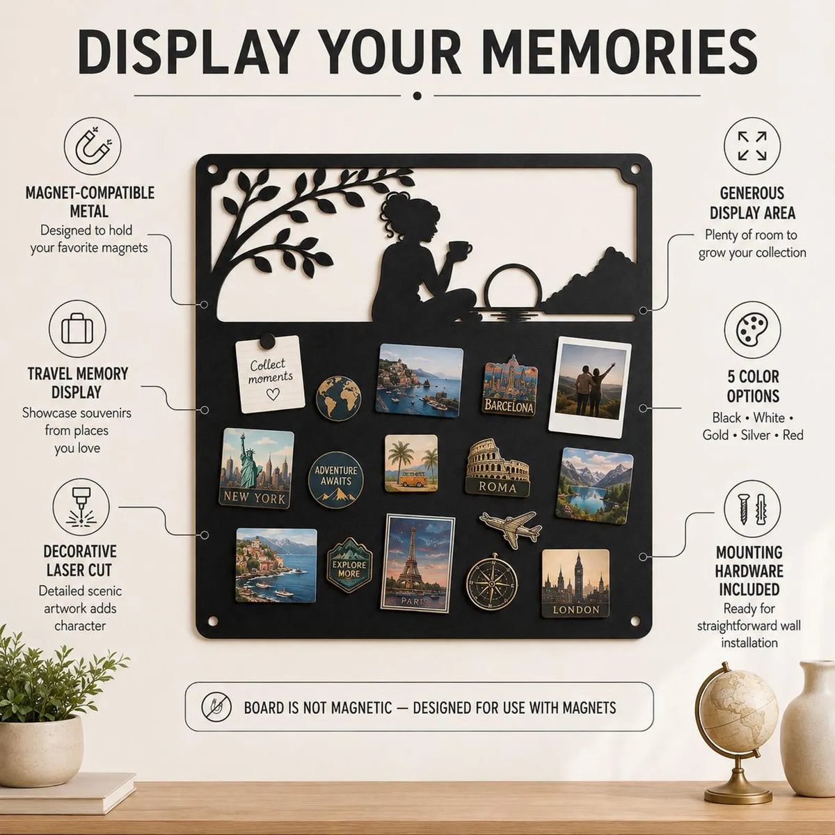 Metal travel magnet board with traveller silhouette — view 2 of 5