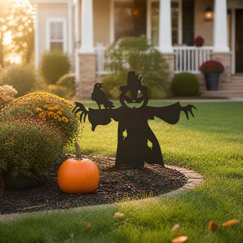 Halloween scarecrow silhouette metal yard sign